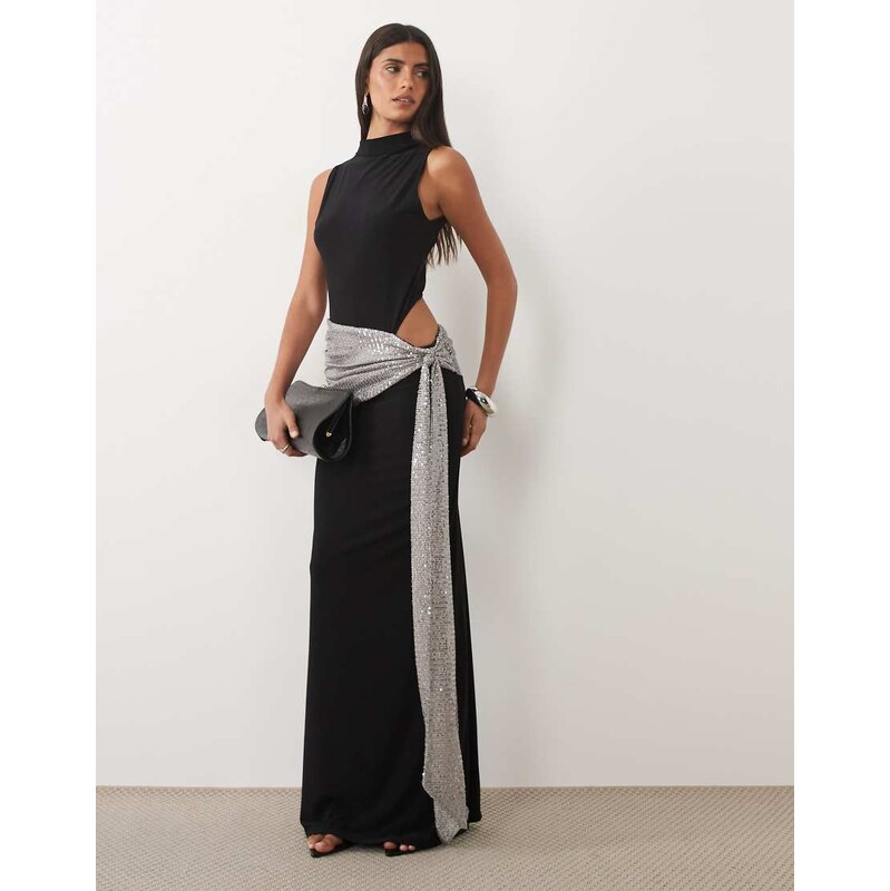 ASOS DESIGN sculpting maxi dress with sequin drape detail in