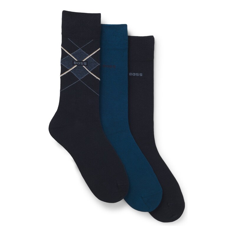 BOSS Gift-boxed three-pack of cotton-blend socks