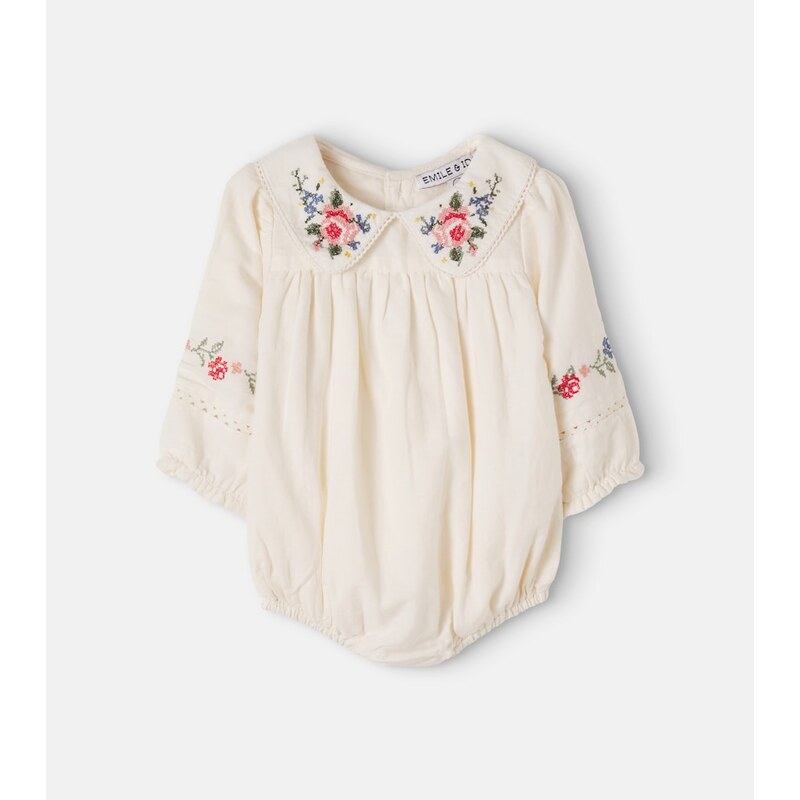 Emile et Ida Baby floral embroidered cotton romper