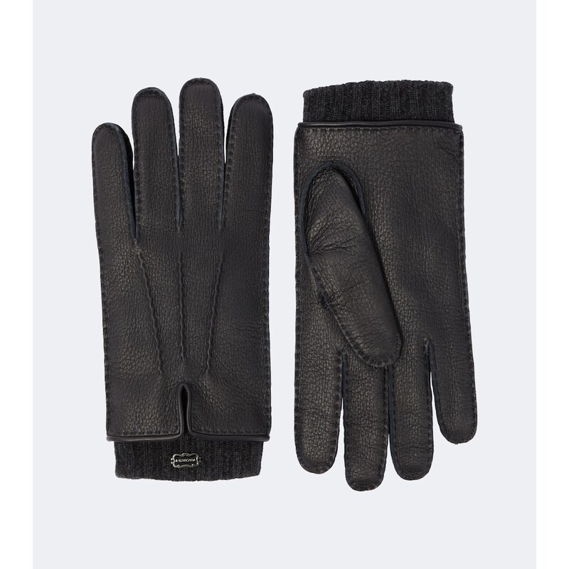 Agnona Leather and cashmere gloves