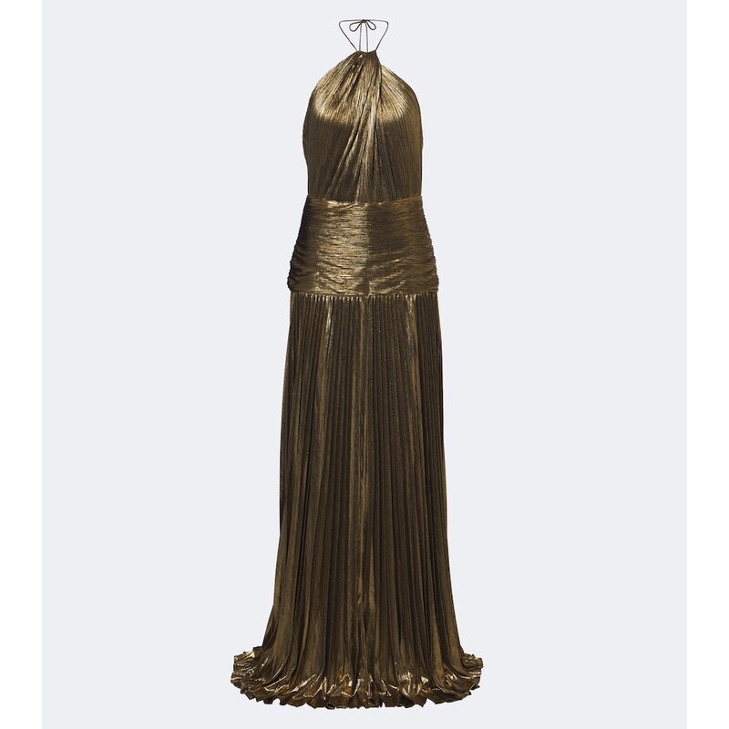 Retrofête Thalia plissé halterneck lamé gown
