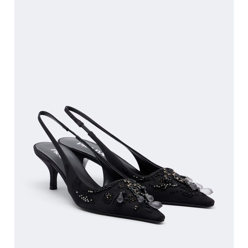 Prada Embellished satin slingback pumps