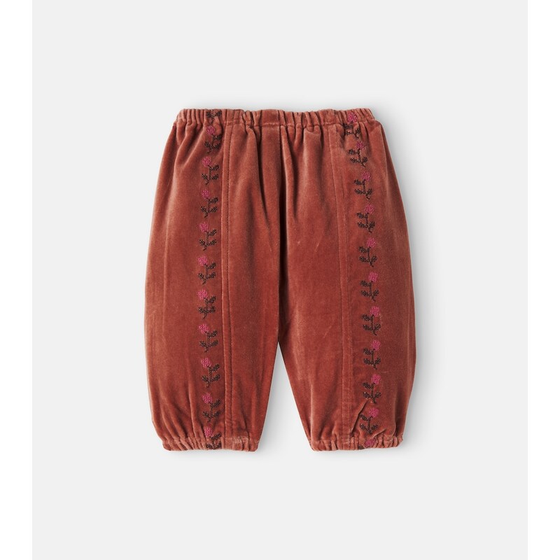 Emile et Ida Baby floral embroidered cotton velvet pants