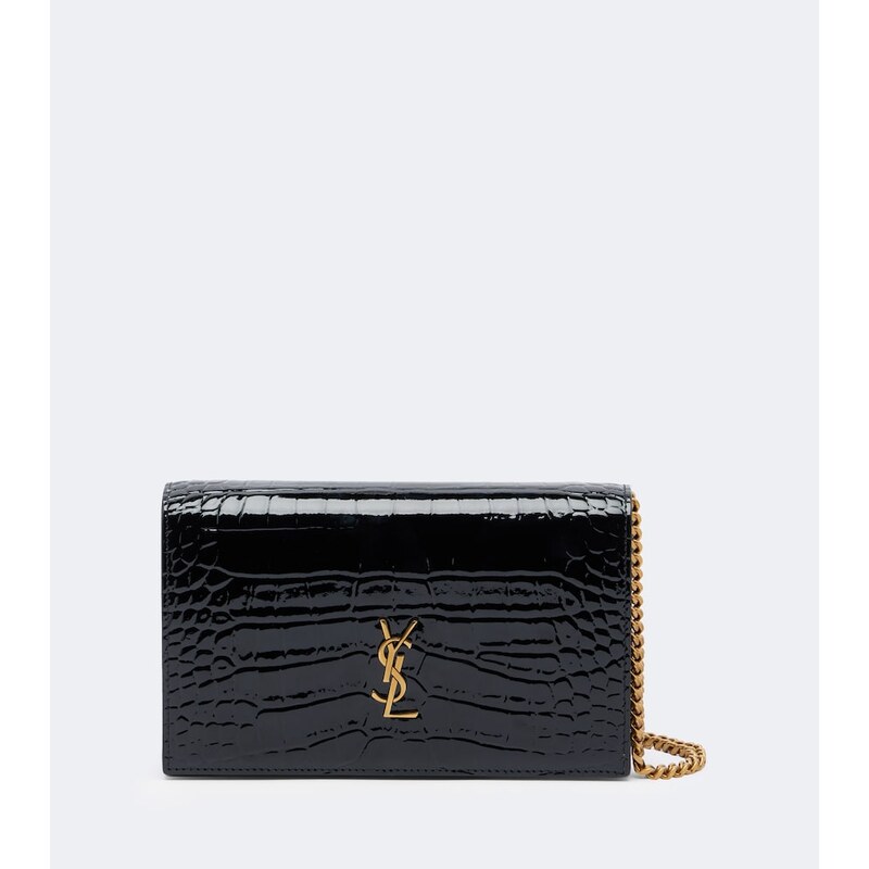 Saint Laurent Cassandre croc-effect leather chain wallet