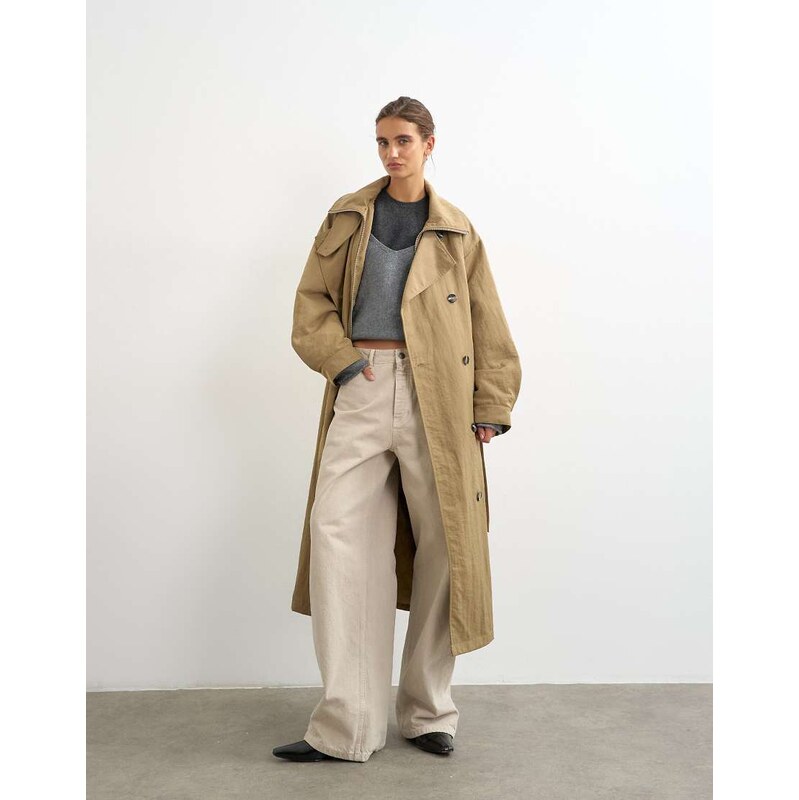 Topshop funnel neck trench in camel-Brown