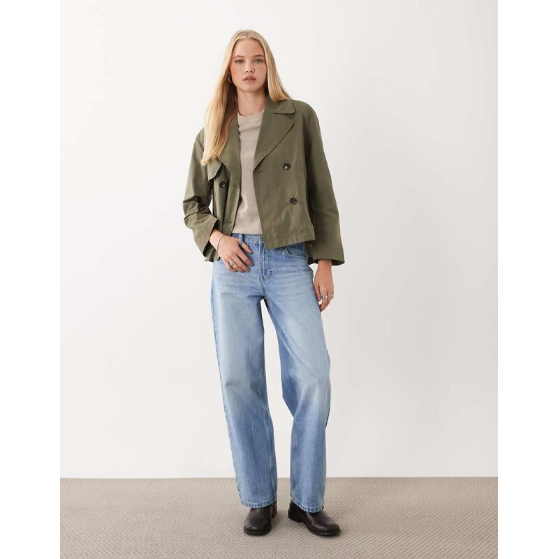 Mango Teen cropped trench in khaki-Green