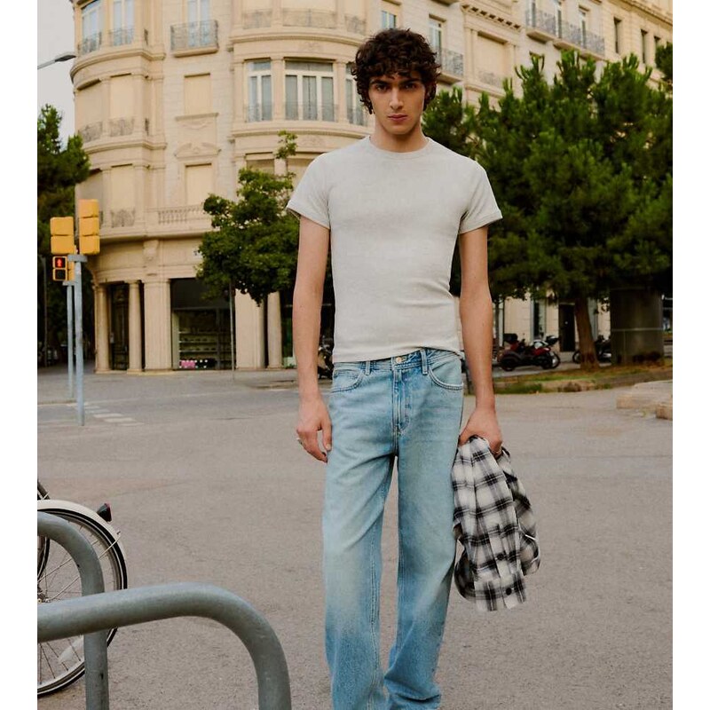 Bershka Tall straight-leg jeans in mid blue