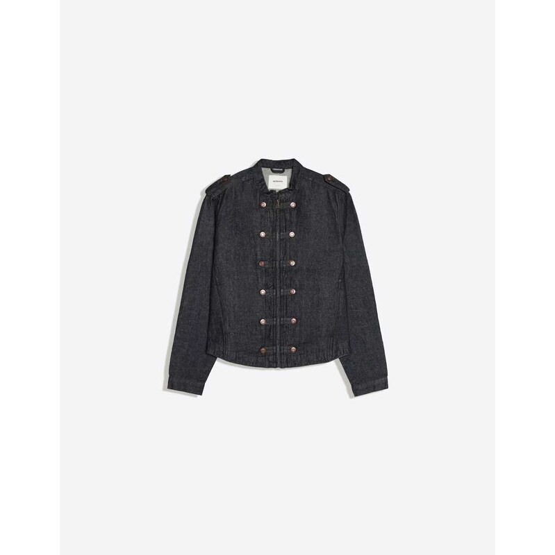 Bershka Denim shirt with buttons in blue-Navy
