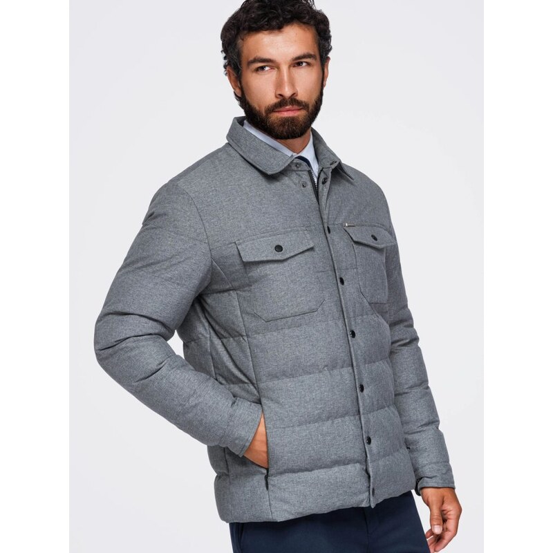 Ombre Clothing Prošívaná šedá melírovaná bunda V2 JALP-0256