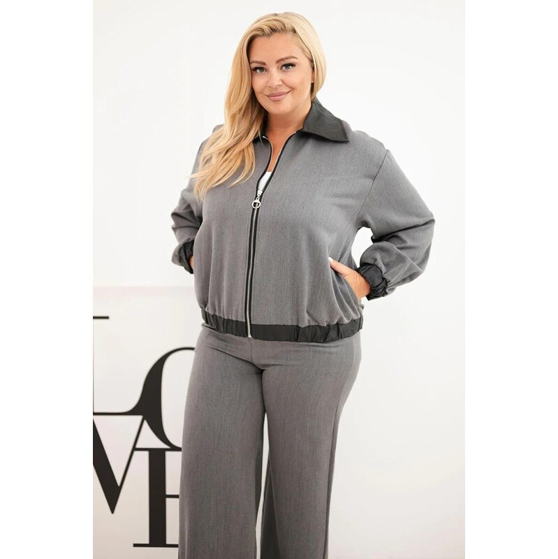 MladaModa Oversize komplet mikiny na zip a širokých kalhot model