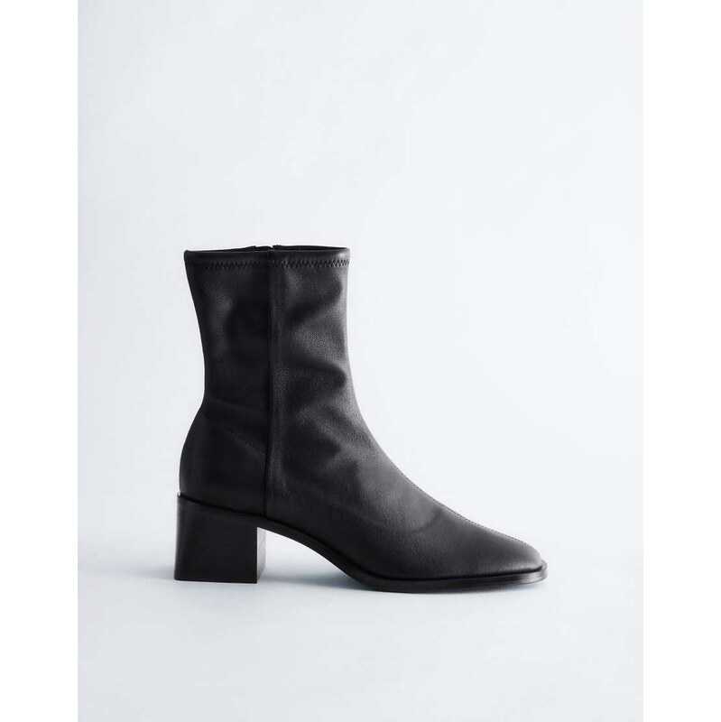 & Other Stories premium leather square toe heeled ankle boots in