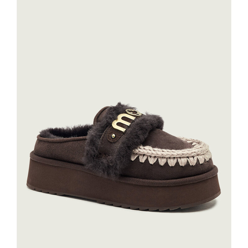 MOU Pantofle typu mules Platform clog | shearling | semiš | s