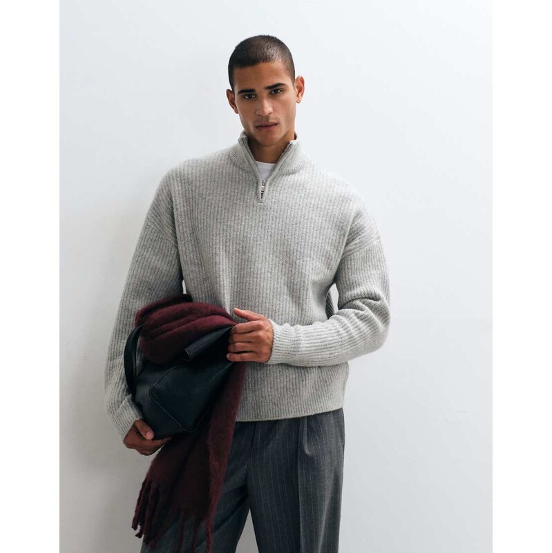 ASOS DESIGN super oversized knitted wool blend half zip rib