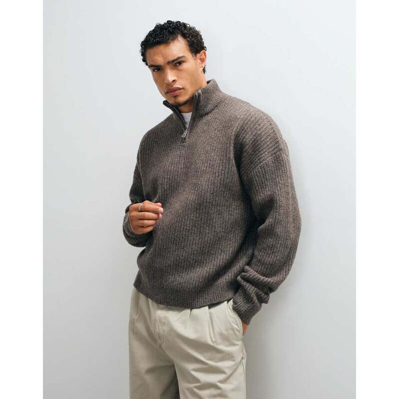 ASOS DESIGN super oversized knitted wool blend half zip rib
