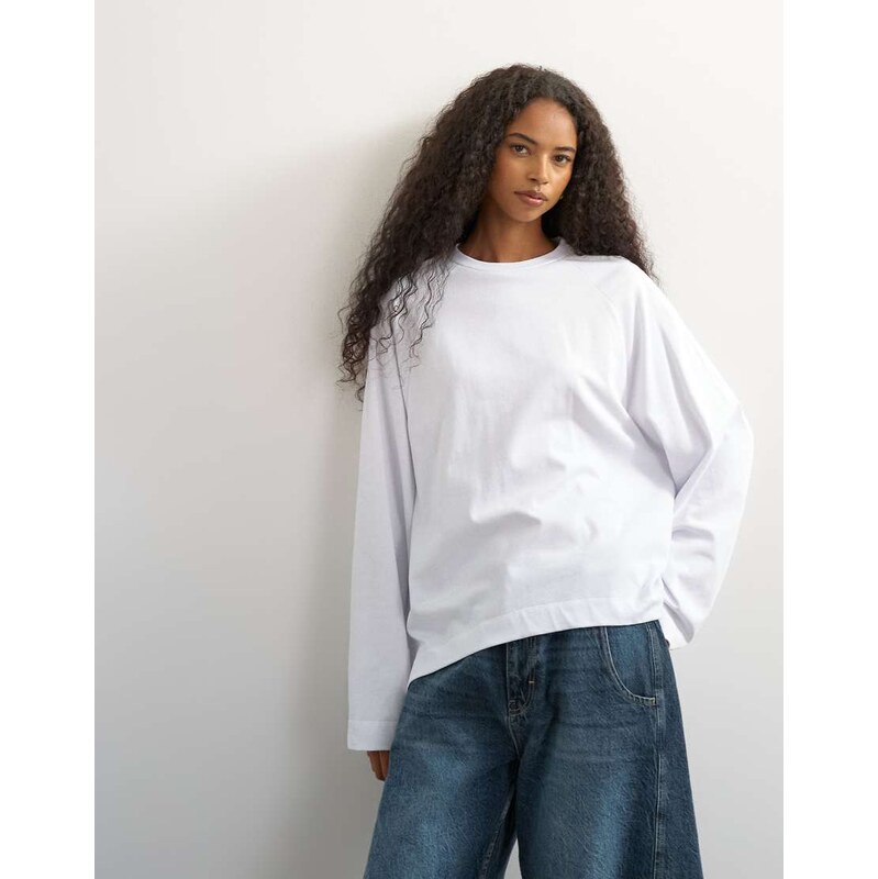 Topshop asymmetric hem raglan sleeve skater t-shirt in white