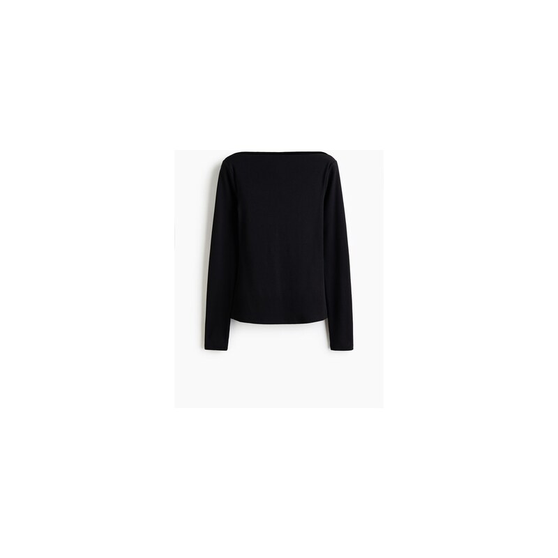 H&M - Žebrovaný tops lodičkovým výstřihem - Černá