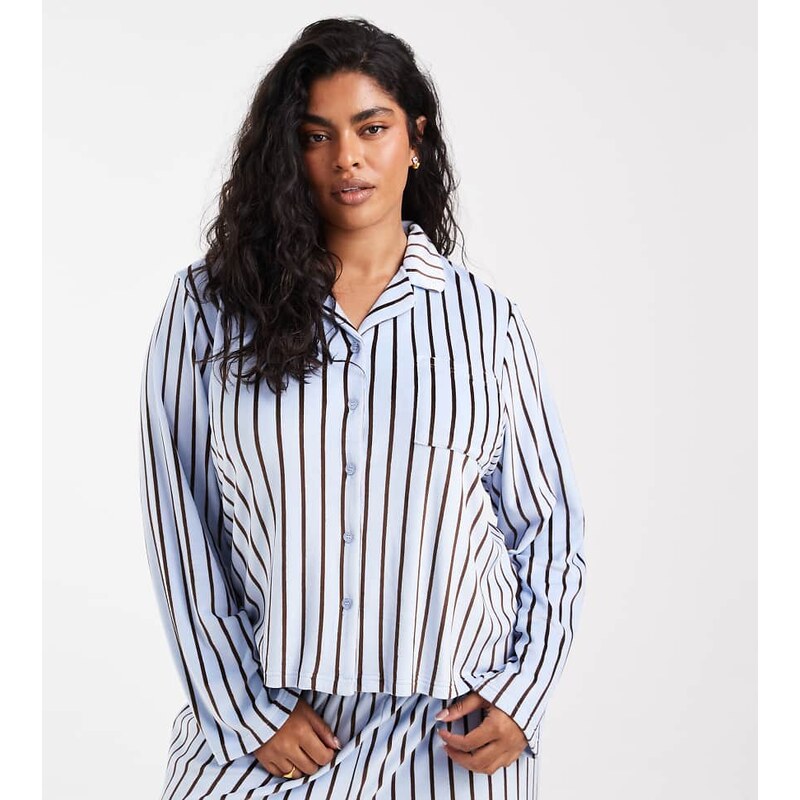 Loungeable Curve cosy velour rever button up shirt and trouser