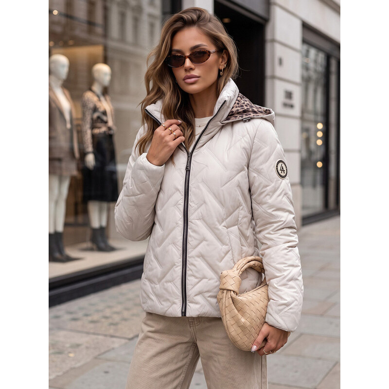 Dámská přechodová bunda s kapucí, světle šedá, FashionStreet