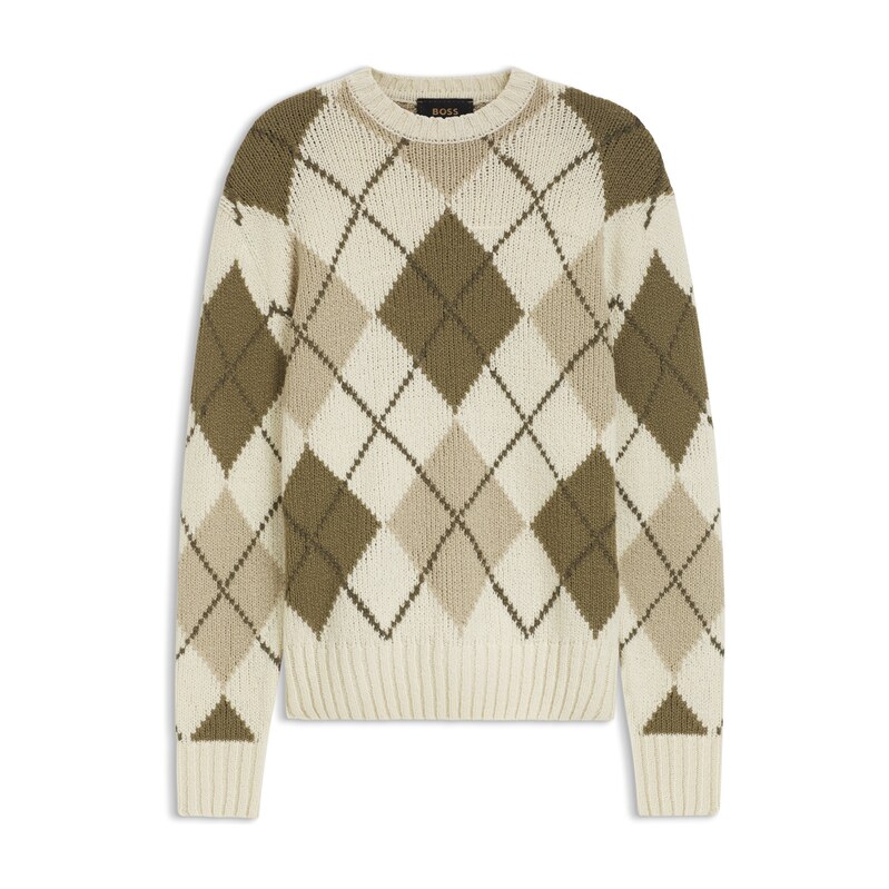 BOSS Argyle-patterned sweater in virgin-wool bouclé