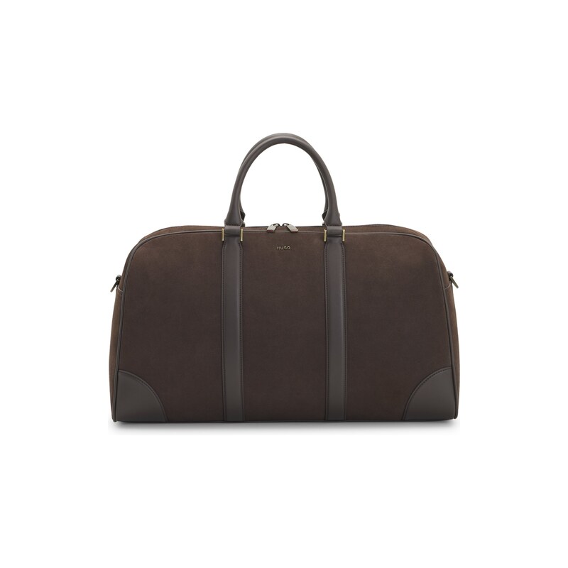 HUGO Recycled-leather holdall with detachable shoulder strap