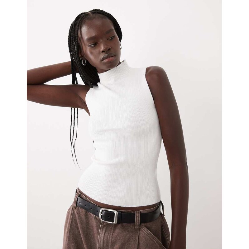 ASOS DESIGN varigated knit rib sleeveless funnel neck in cream