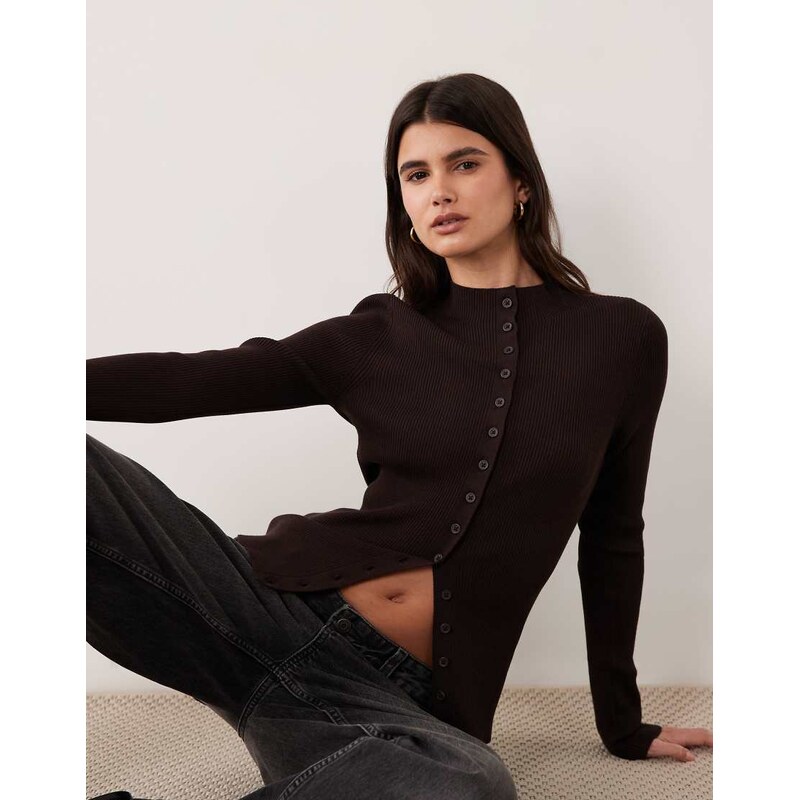 ASOS DESIGN knit rib grown on neck button through cardigan in