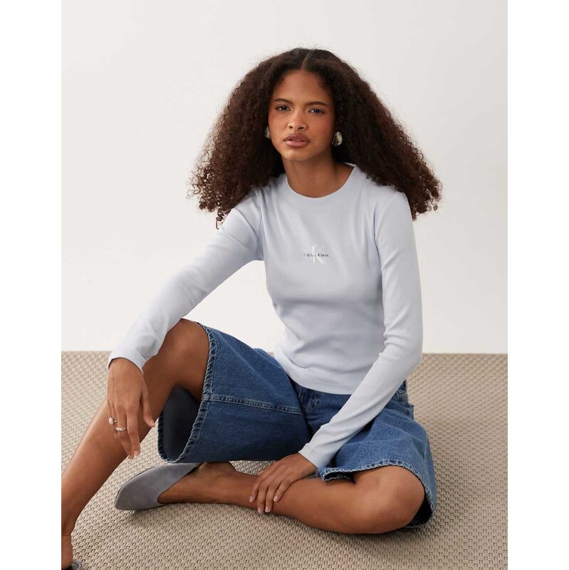 Calvin Klein Jeans Monologo long sleeve top in pale blue