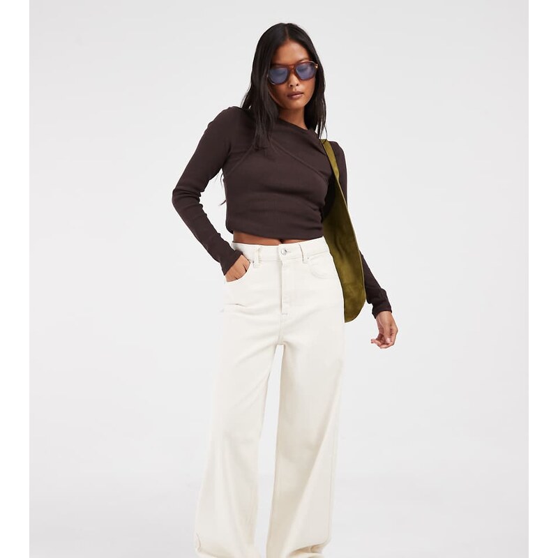 ONLY Petite Hannah extra high waist wide leg jeans in ecru