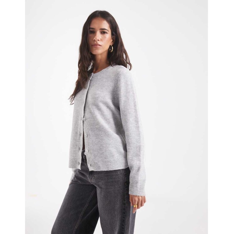 ONLY o-neck knitted cardigan in light grey