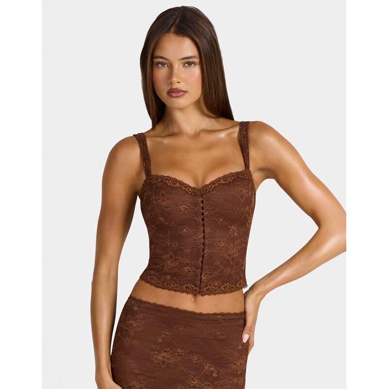 Oh Polly lace sweetheart hook and eye corset top co-ord in