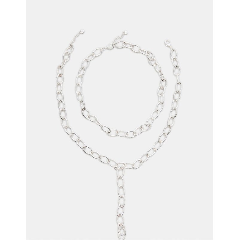 Stradivarius Set of 2 lariat chain necklaces in grey