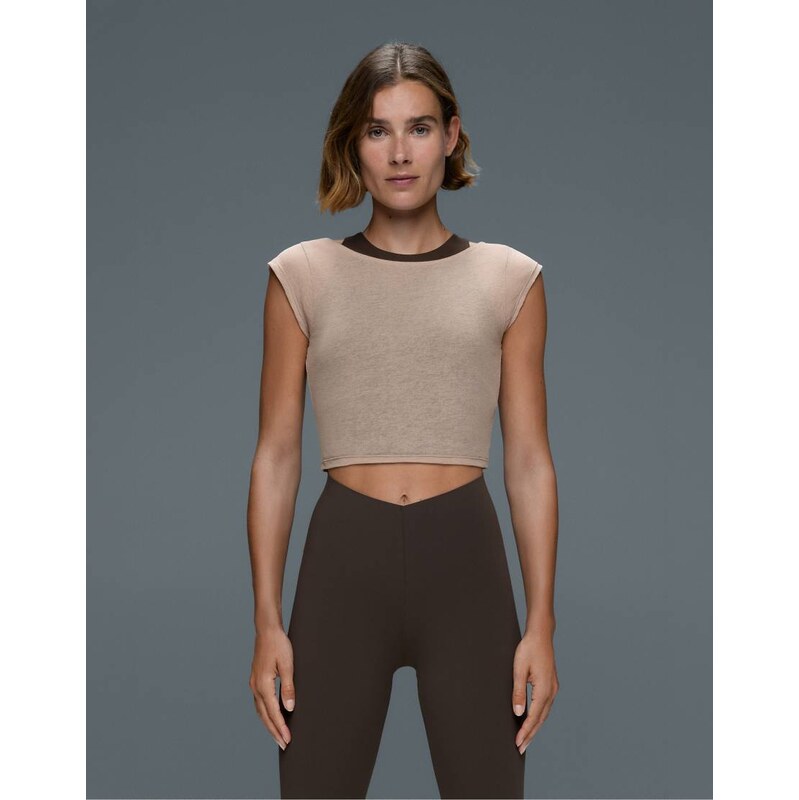 OYSHO Comfortlux contrast overlay tank top in stone-Neutral