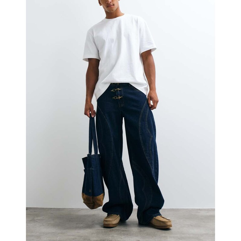 Liquor N Poker relaxed baggy seam detail fireman clasp jeans in