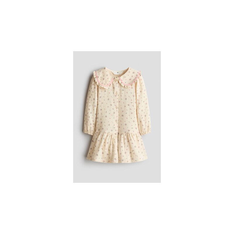 H&M - Šaty z bavlněného mušelínu - Světle Béžová/Květy
