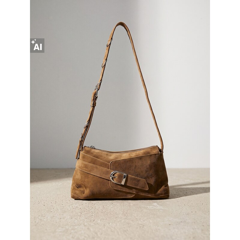 Sinsay - Crossbody kabelka z imitace semiše - hnědá