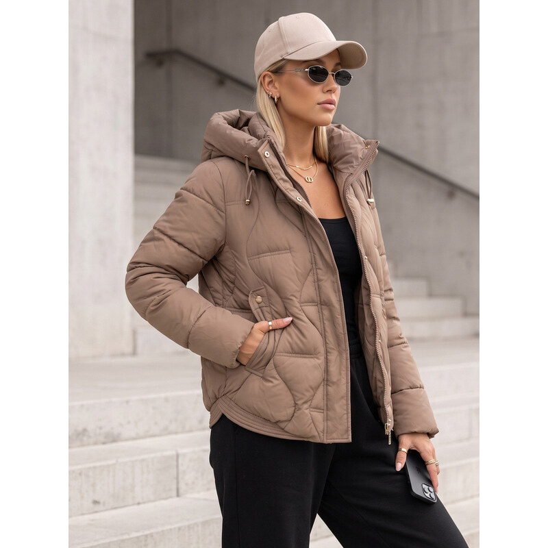 Dámská zimní prošívaná bunda s kapucí, béžová, FashionStreet