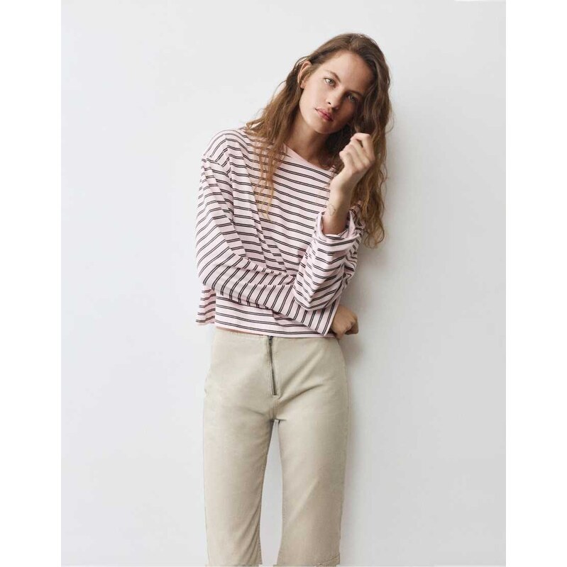 Pull&Bear Boxy-fit long sleeve t-shirt in brown-Multi