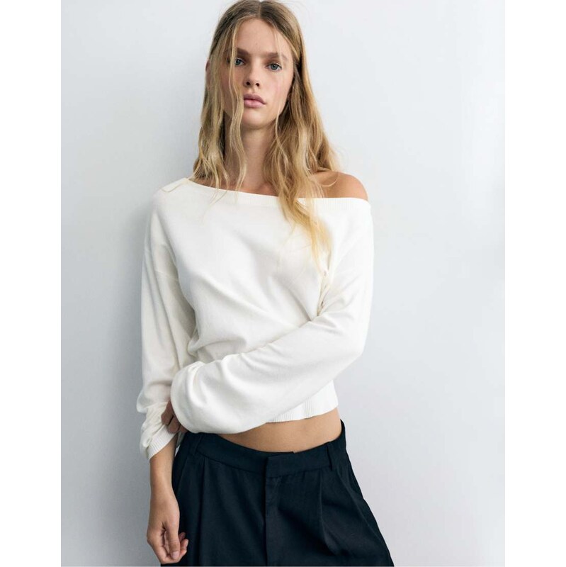 Pull&Bear boat neck jumper in beige-Neutral