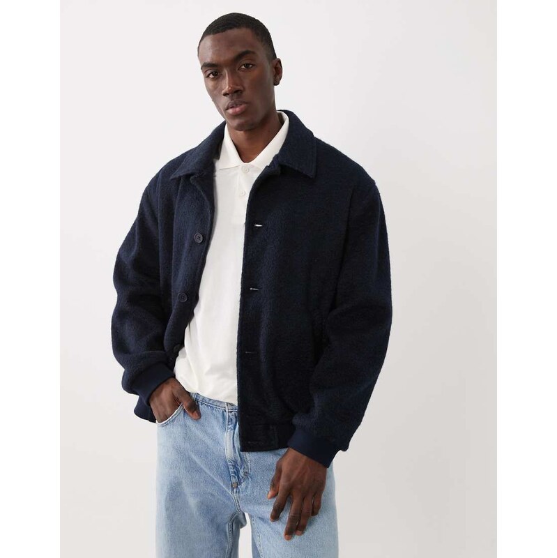ASOS DESIGN wool look bomber in navy