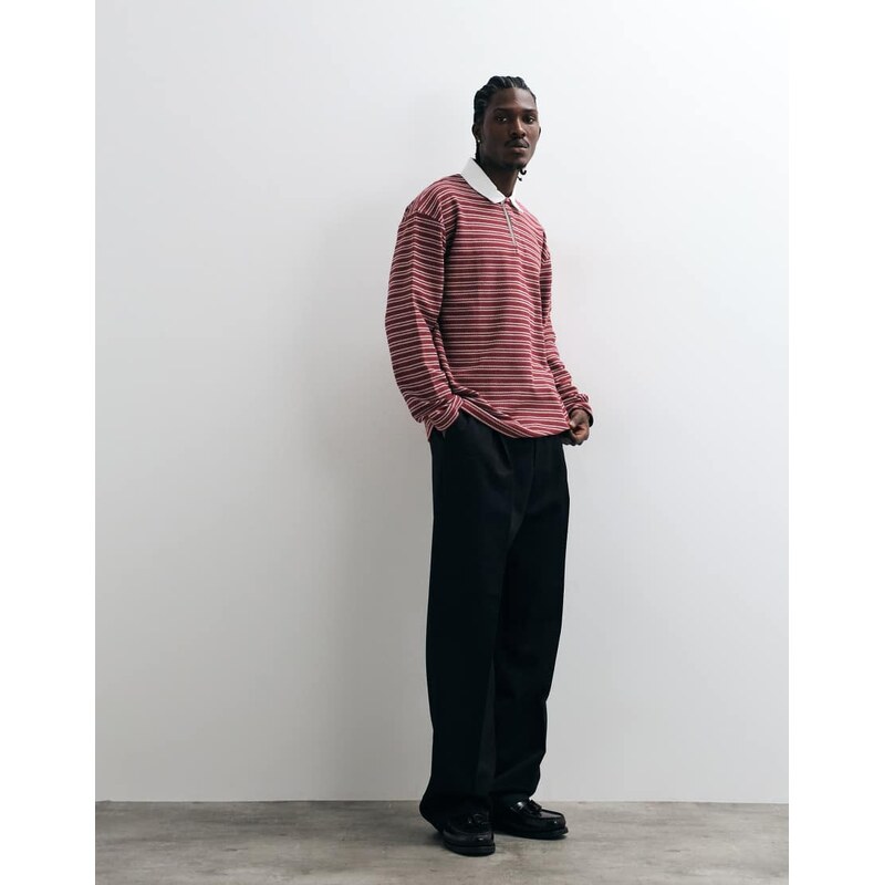 ASOS DESIGN heavyweight oversized polo in red stripe-Multi