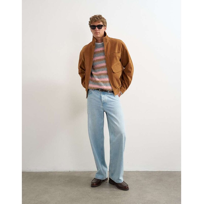 Topman relaxed fit faux suede funnel neck bomber with double zip