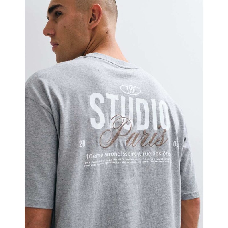 ASOS DESIGN oversized t-shirt with text embroidery in grey marl