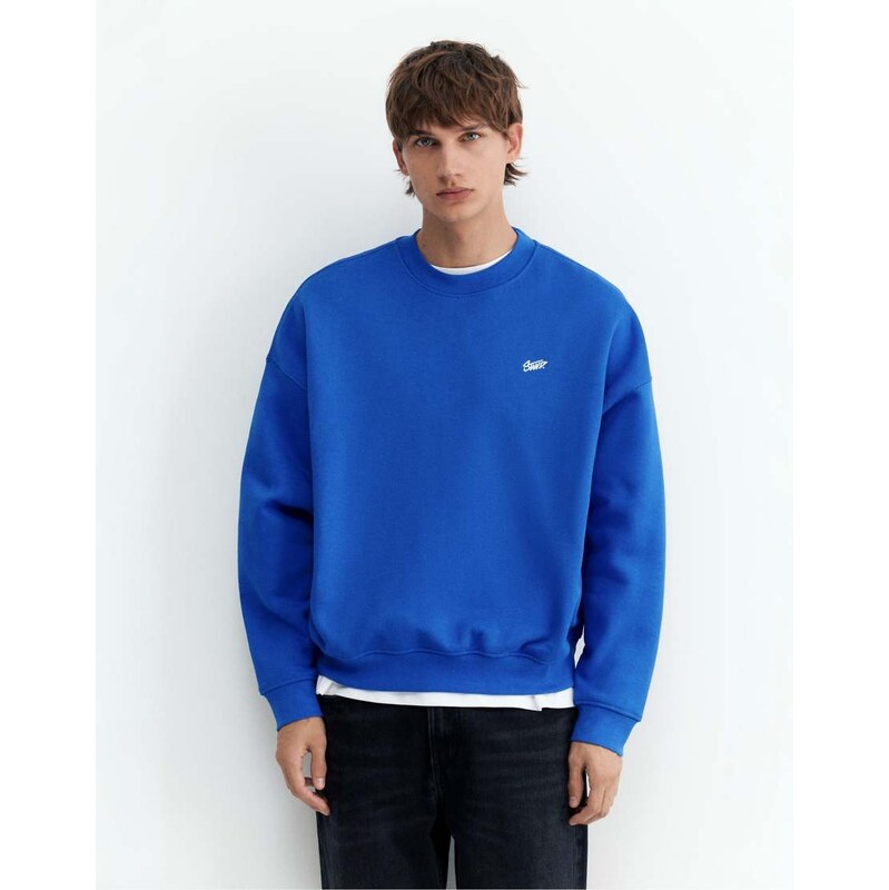 Pull&Bear Stwd boxy sweatshirt in deep blue