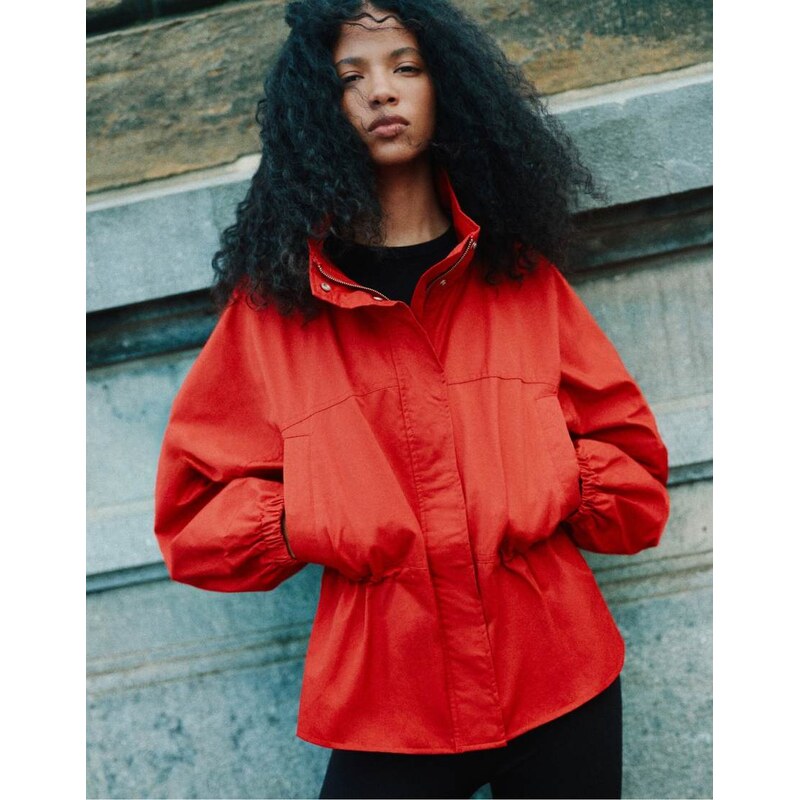 Pull&Bear Drawstring waist jacket in red