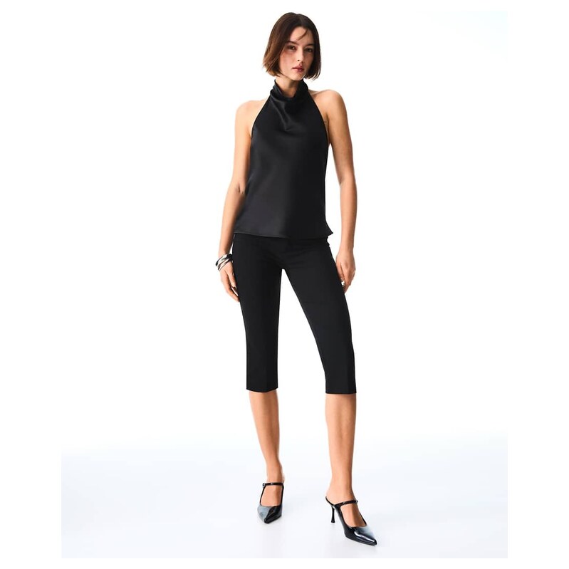 Bershka Draped sateen top in black