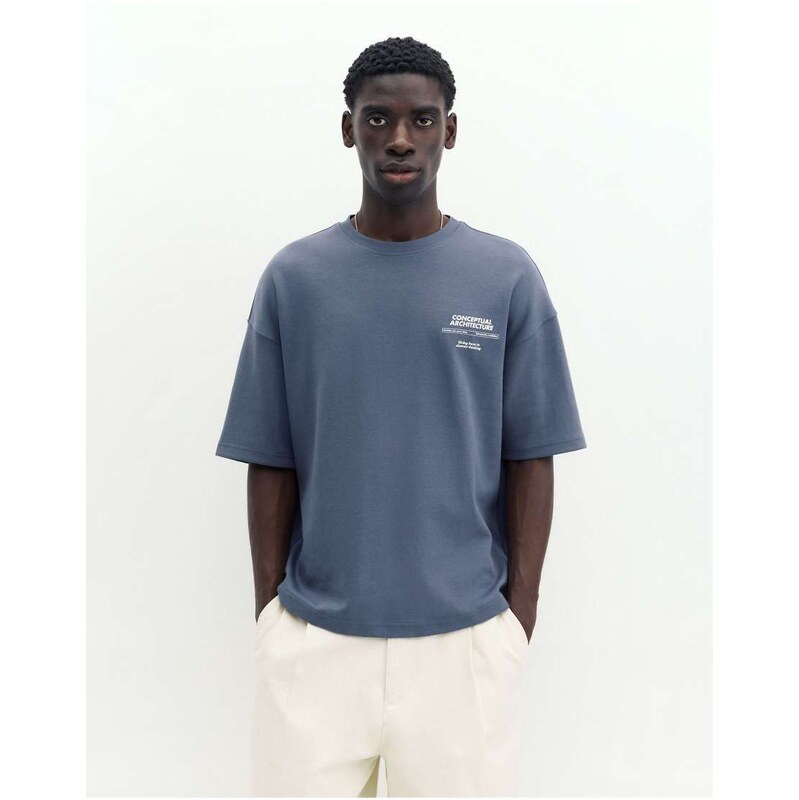 Pull&Bear Short sleeve heavy weight t-shirt graphic in blue