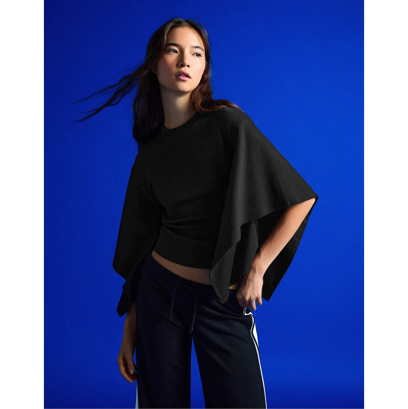 Bershka Short sleeve cape t-shirt in black
