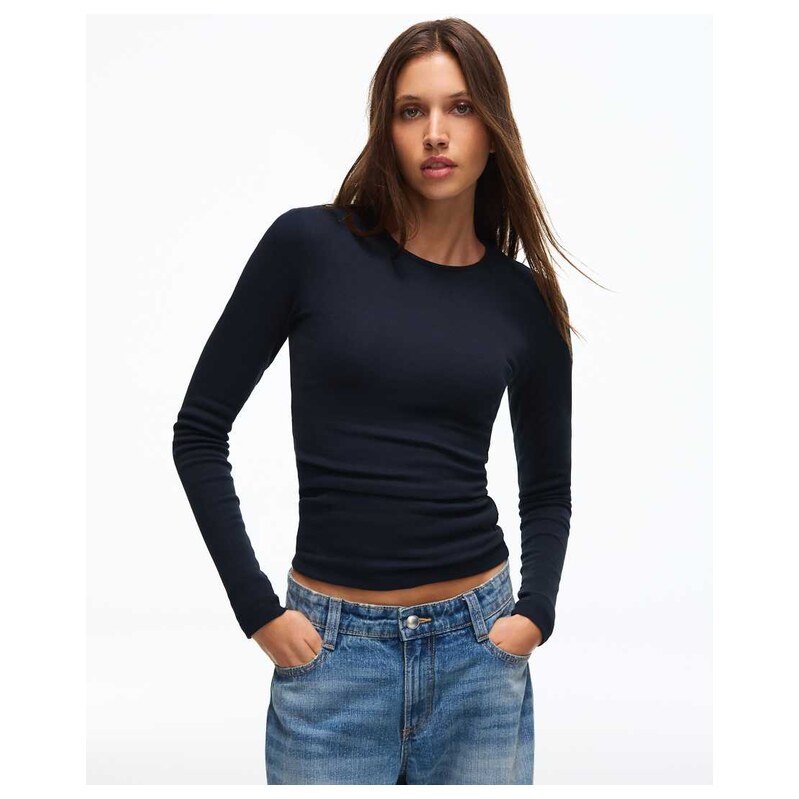 Bershka Round neck long-sleeve t-shirt in navy