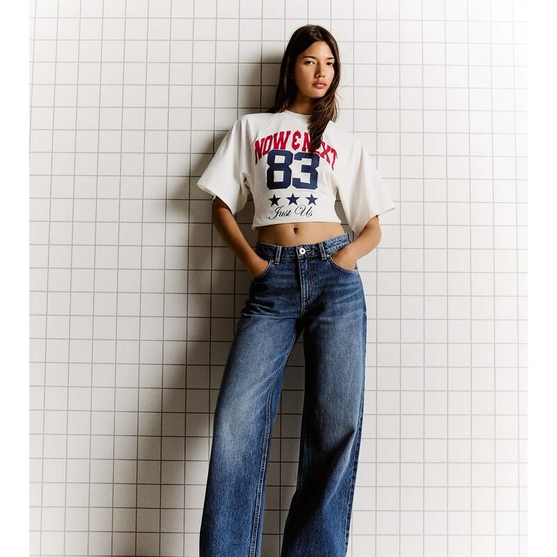 Bershka High-waist wide straight-leg jeans in blue