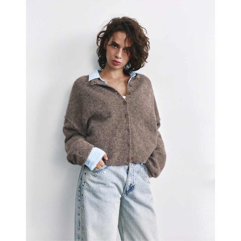 Pull&Bear Soft knit cardigan in brown